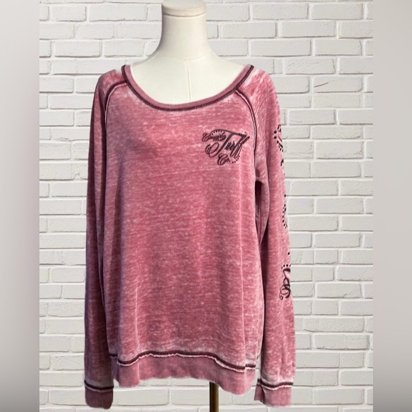 Cowgirl Tuff Tops - Cowgirl Tuff Co Y2K Pink Burnout Studded Angel Wings Western Sweatshirt